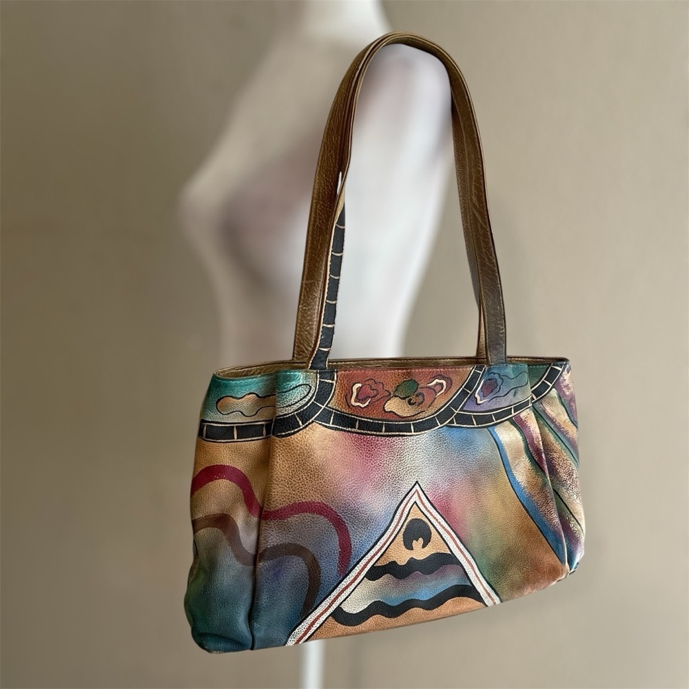 Anuschka Hand painted Abstract Leather Shoulder Bag Purse - Picture 2 of 16